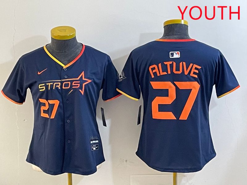 Youth Houston Astros #27 Altuve Drak Blue Three generations Joint Name 2025 Nike MLB Jersey style 4105->youth mlb jersey->Youth Jersey